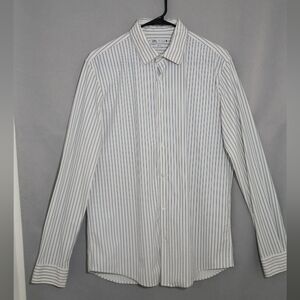 Zara Men's White And Blue Striped Shirt